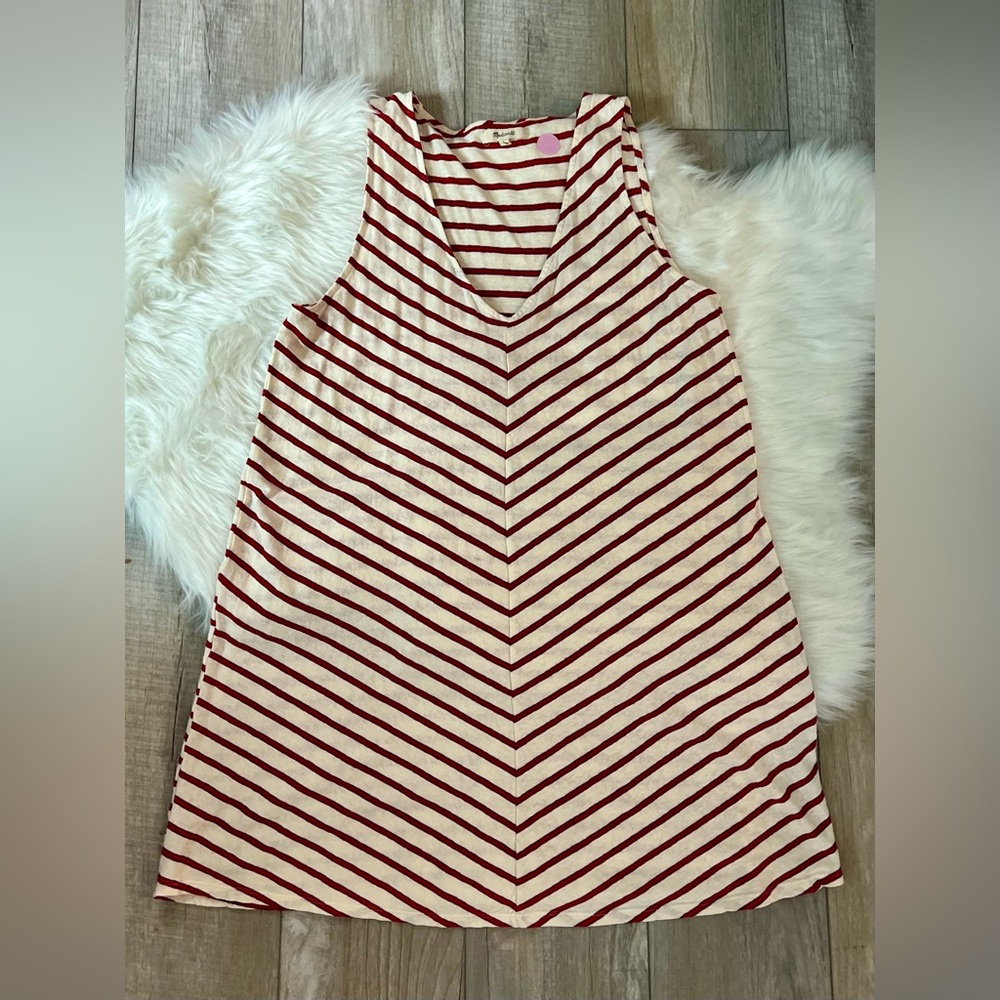MADEWELL | Red Striped Chevron V-Neck Light Summer Sundress Dress (L)
